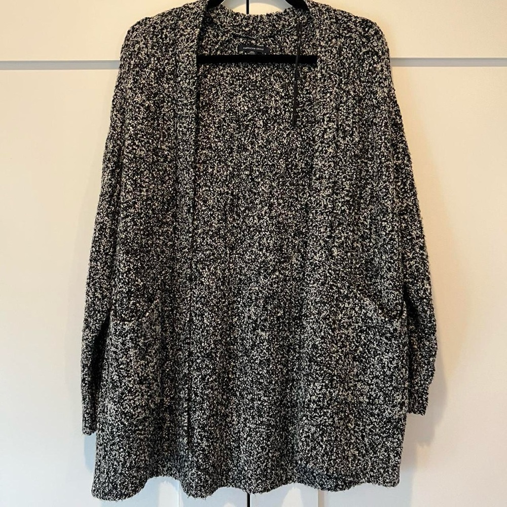 American Eagle Slouchy Cable Cardigan Sweater, Charcoal, XXS